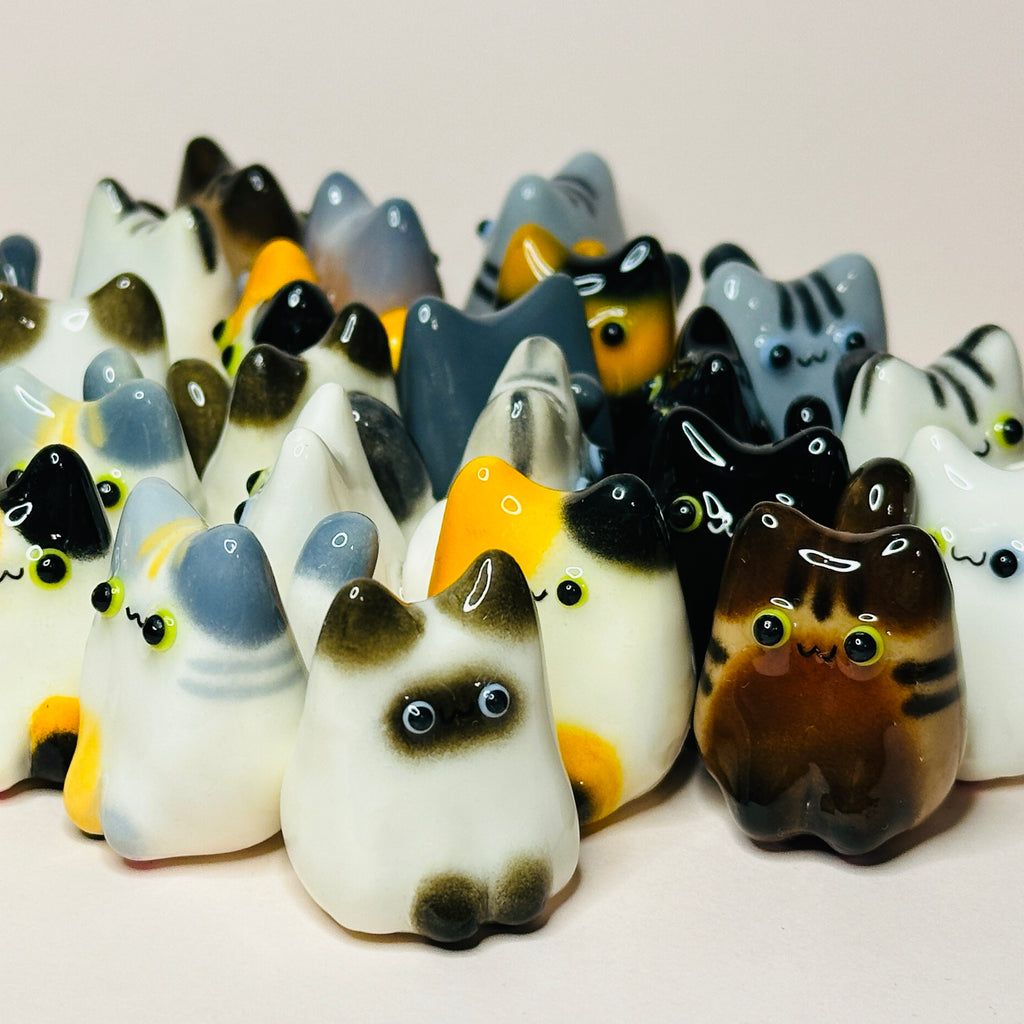 Handmade Polymer Clay Cat Figurine - Miniature Desk Pet